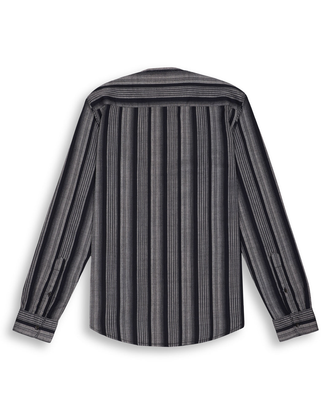 CHINESE COLLAR STRIPE SHIRT IN BLACK