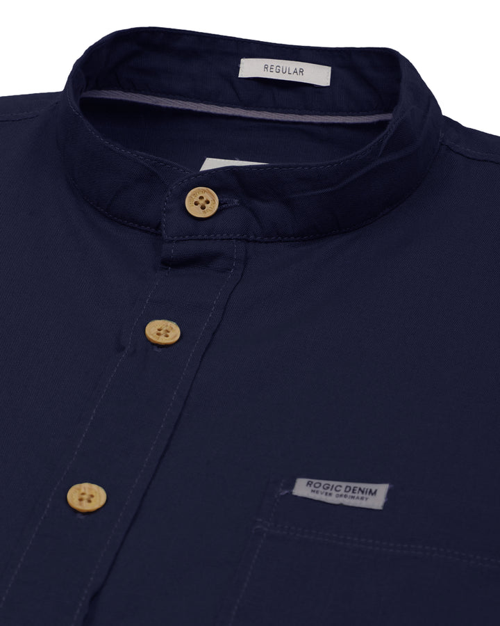 MAO COLLAR SHIRT IN NAVY