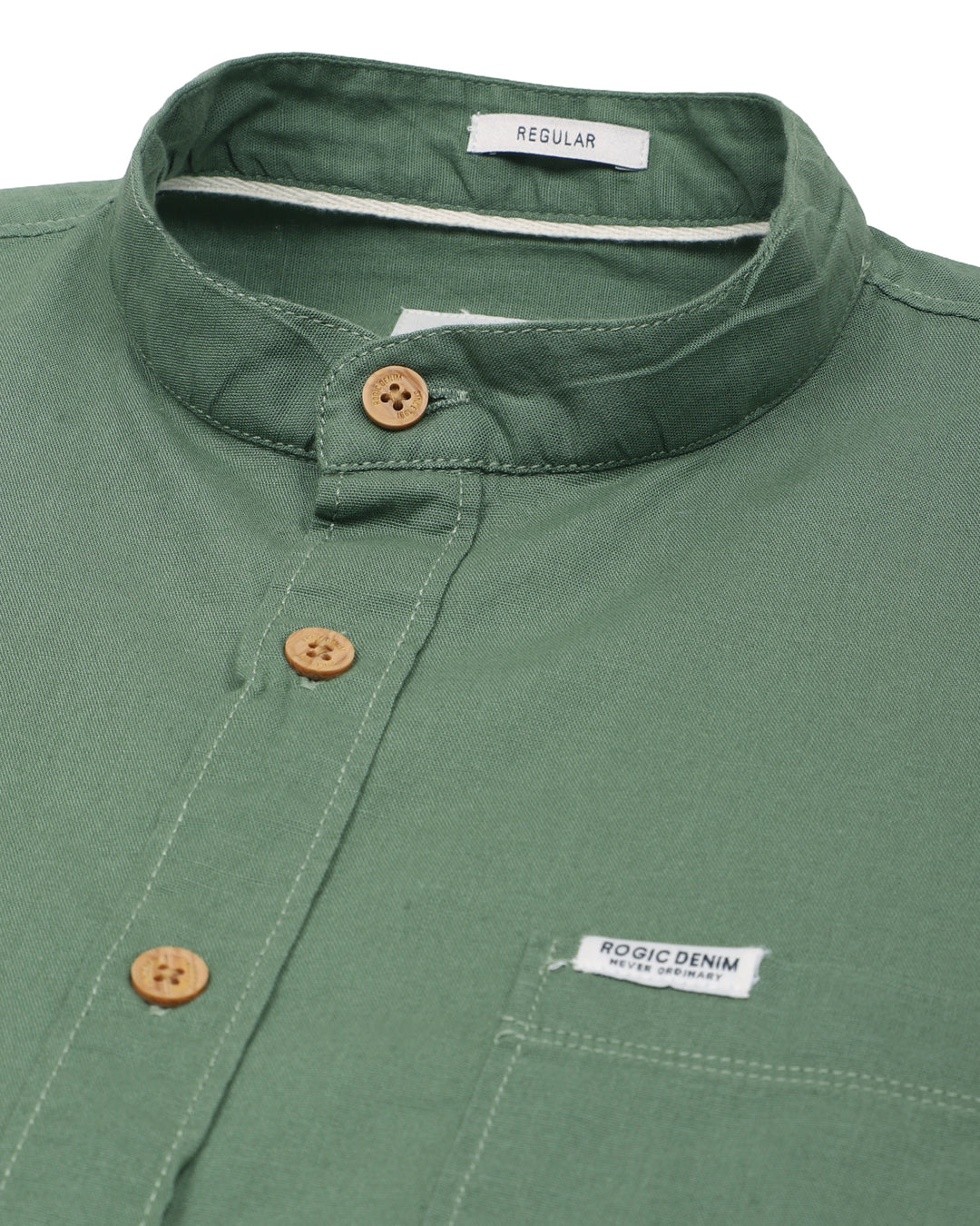 MAO COLLAR SHIRT IN GREEN